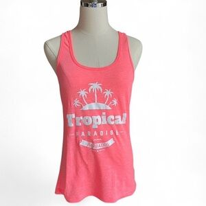 Coral Pink Tropical Graphic Scoop Neck Tank Top